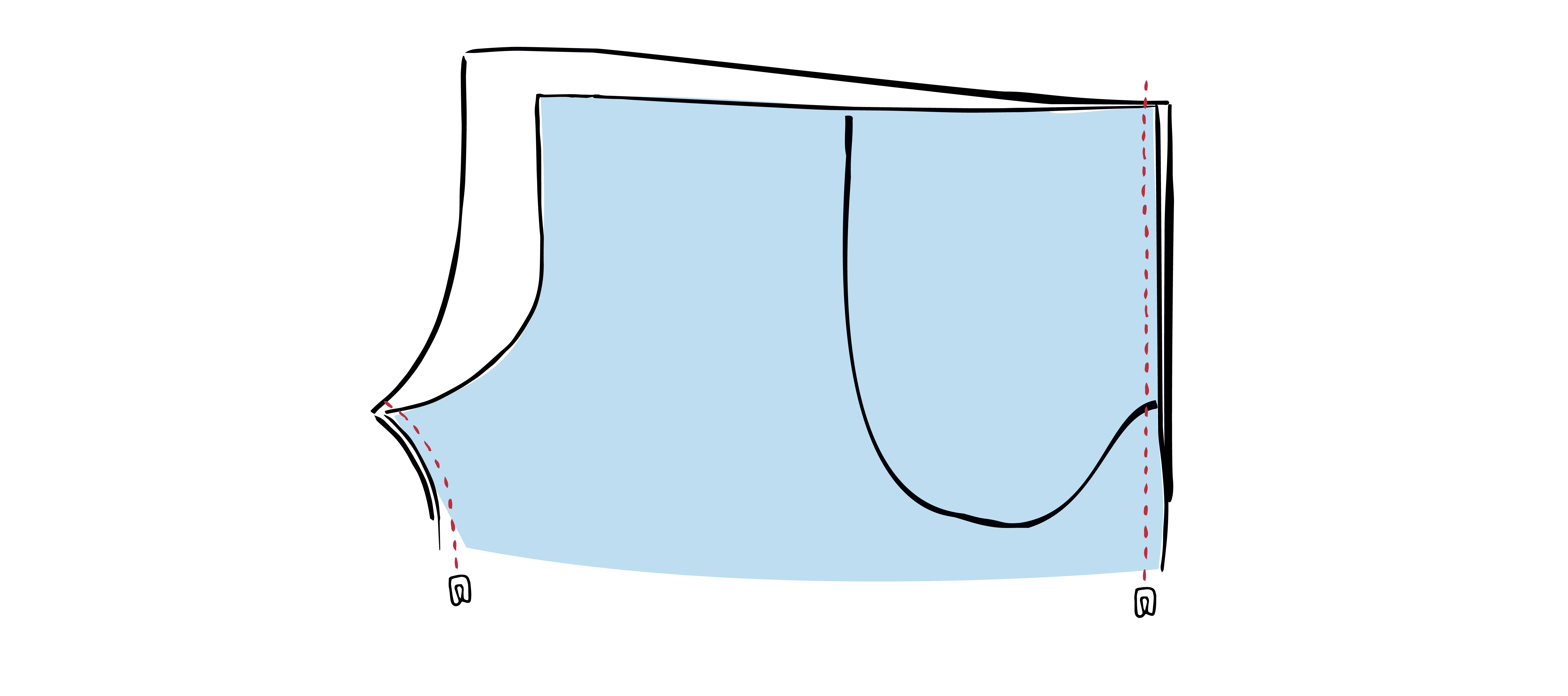Vorder- und Rückteil der Hose werden jeweils als Röhre zusammengenäht